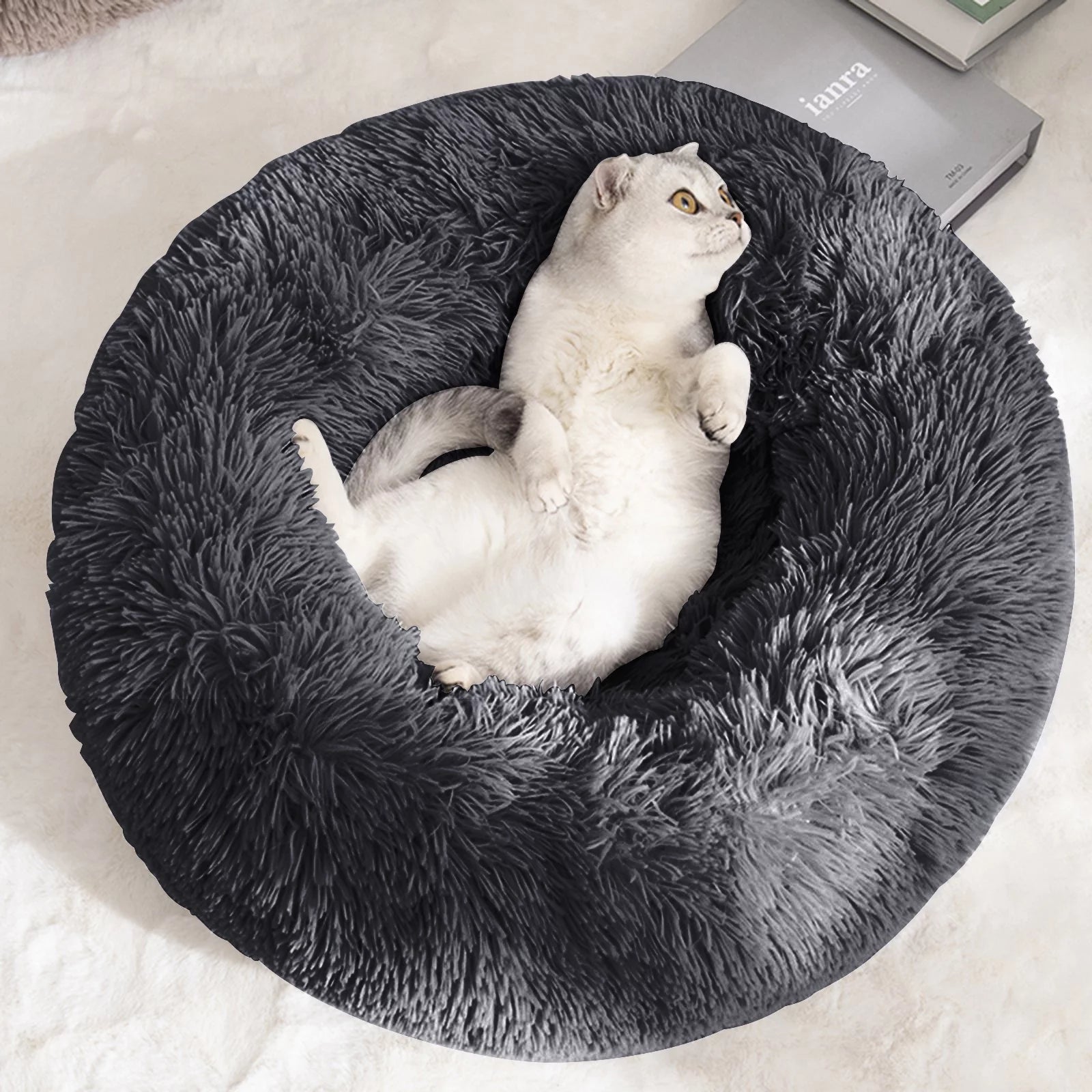 Calming Donut Dog Bed Anti-Anxiety, Self Warming, Cozy Soft Plush round Pet Bed, Ideal for Both Home & Travel, 27"L X 27"W X 8"H