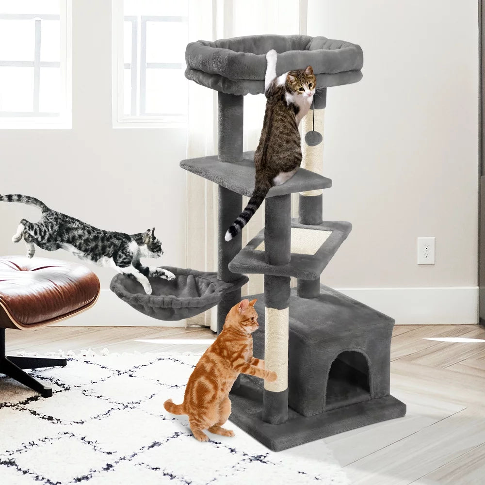 Cat Tree for Indoor Cats, 45 Inches Multi-Level Cat Tower with Sisal Covered Scratching Posts, Spacious Condo, Cozy Hammock and Plush Top Perch