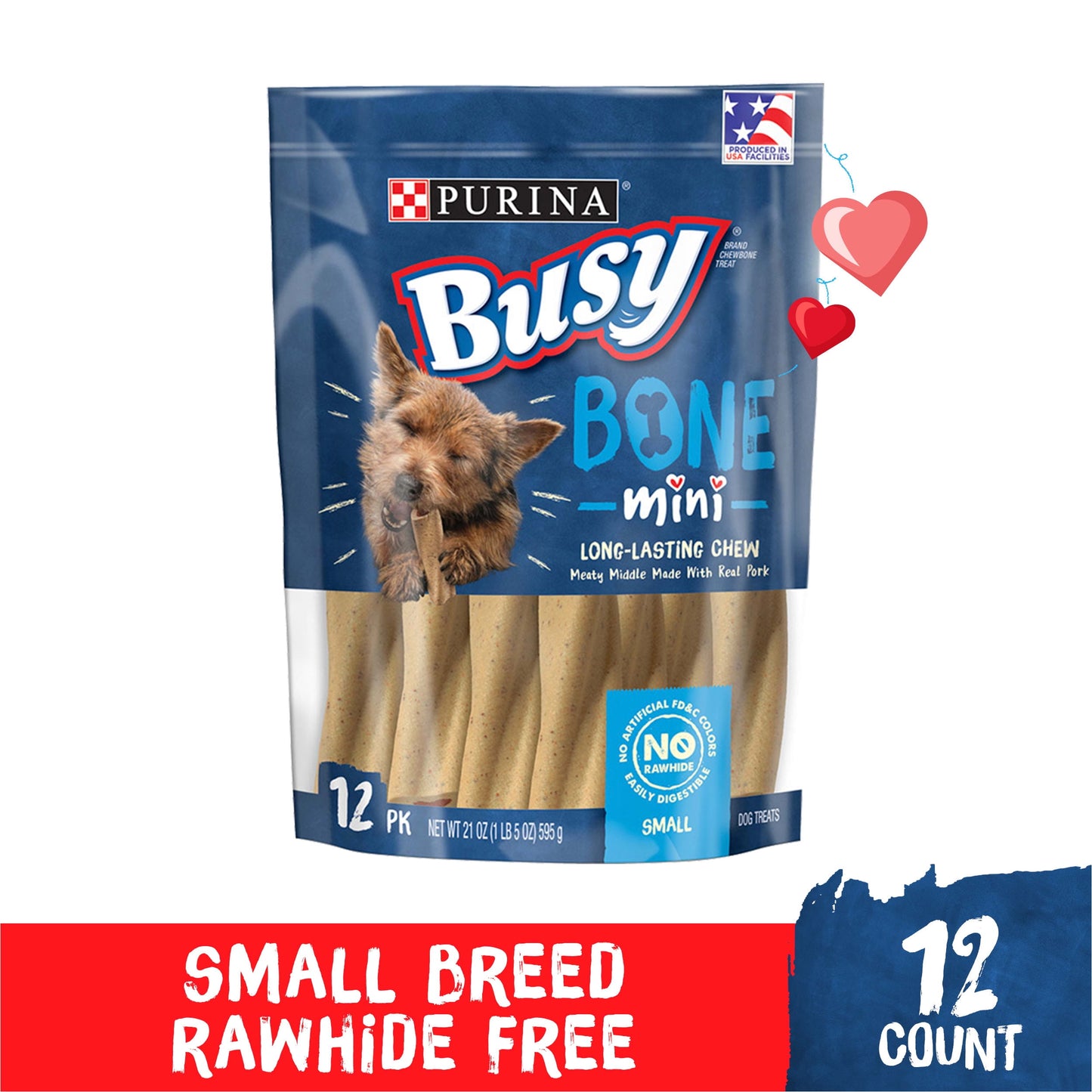 Purina s Mini Dog Treats Long-Lasting Dry Chews, Real Pork for Small Dogs, 21 Oz Pouch (12 Pack)