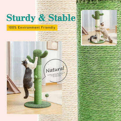 Cactus Cat Tree Scratcher with Hanging Ball Fully Wrapped Sisal Scratching Post and Pad for Indoor Stable Furniture Protectors