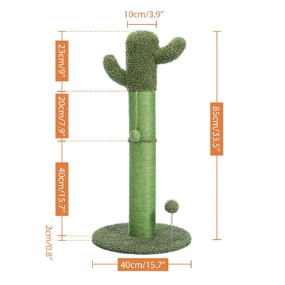 Cactus Cat Tree Scratcher with Hanging Ball Fully Wrapped Sisal Scratching Post and Pad for Indoor Stable Furniture Protectors