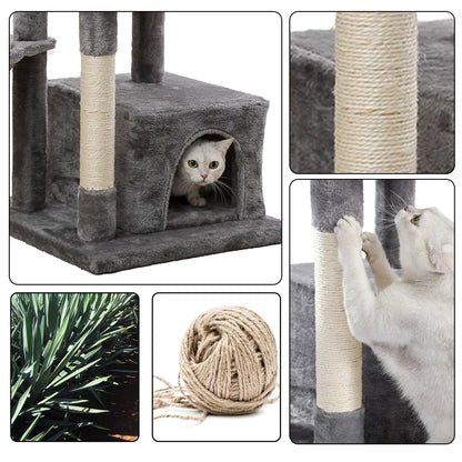 Cat Tree for Indoor Cats, 45 Inches Multi-Level Cat Tower with Sisal Covered Scratching Posts, Spacious Condo, Cozy Hammock and Plush Top Perch